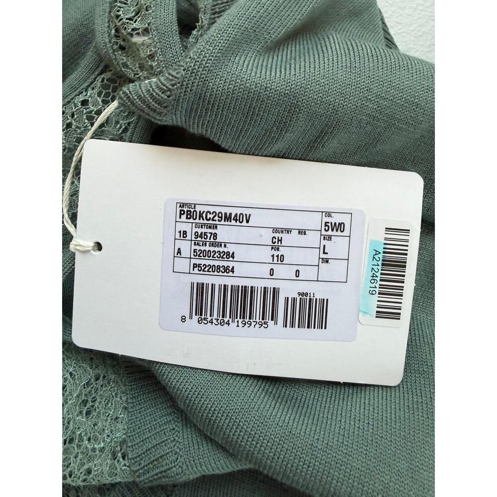 Valentino Sweater Womens Large Green Lace Inset Dolman Tunic Virgin Wool Italy - Picture 13 of 14